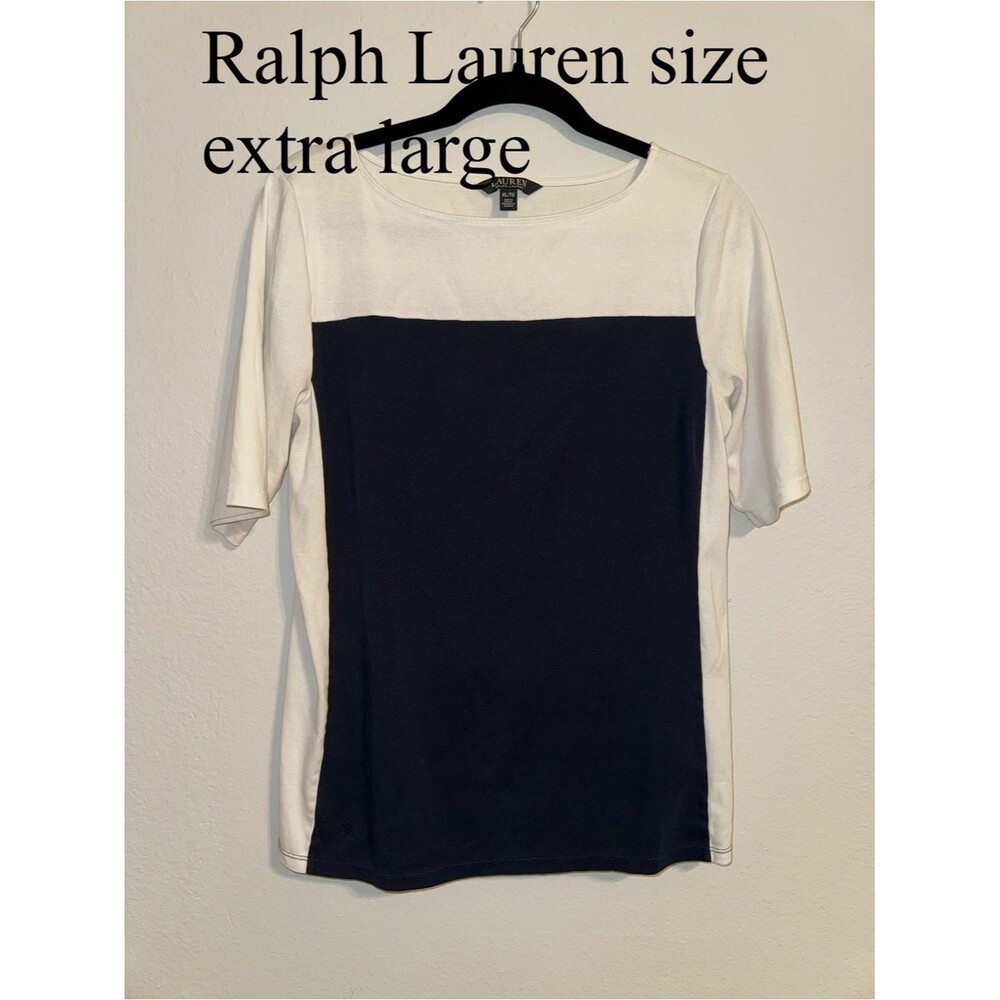 Ralph Lauren Navy and White Short Sleeve Colorblock Tee